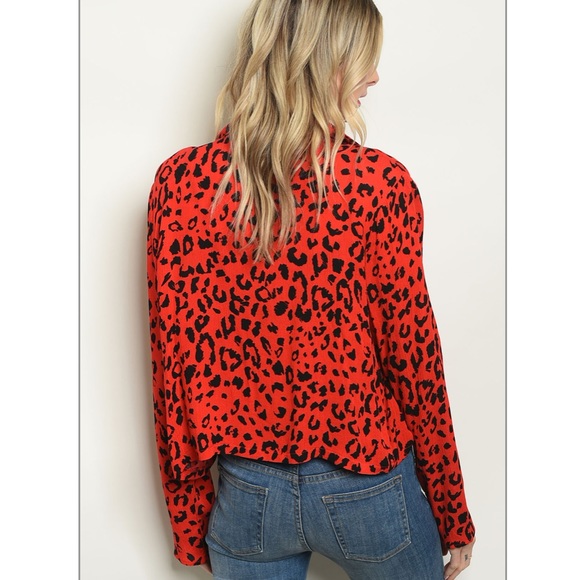 RED/BLACK LEOPARD PRINT LIGHT JACKET/BLOUSE SMALL - Picture 3 of 5